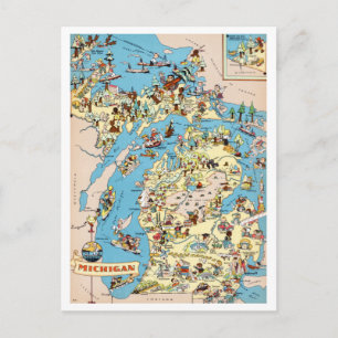 Michigan Vintag Funny Map Postkarte