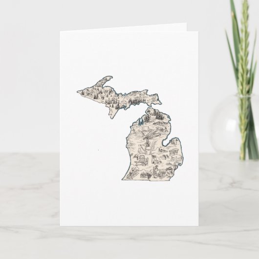 Michigan Vintag Picture Map Gruß Karte (Vorderseite)
