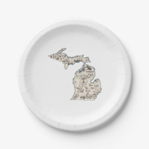 Michigan Vintag Picture Map Paper Party Teller