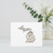 Michigan Vintag Picture Map Staat Chart Postkarte (Stehend Vorderseite)
