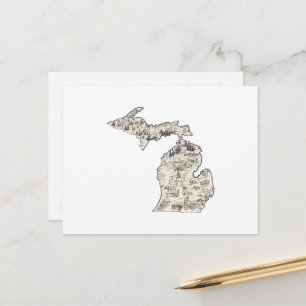 Michigan Vintag Picture Map Staat Chart Postkarte