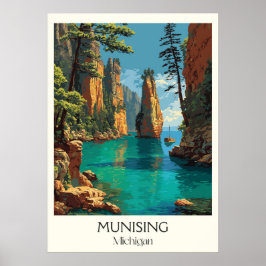 Michigan Vintag Pictured Rocks Art Poster
