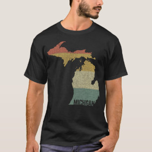 Michigan Vintag Retro Sunset Staat Map Distressiv T-Shirt