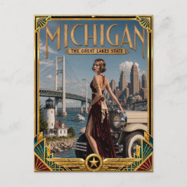 Michigan Vintage Art Deco Golden Age Postkarte