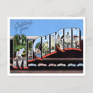 Michigan Vintage Große Buchstaben Postkarte