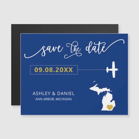 Michigan Wedding Save the Date Card, Map Magneteinladung (Vorne/Hinten)