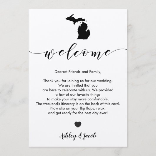Michigan Wedding Welcome Letter & Itinerary Card Programm (Vorderseite)