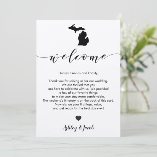 Michigan Wedding Welcome Letter & Itinerary Card Programm (Stehend Vorderseite)