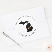 Michigan Wedding Welcome Sticker Tag, Black & Gold (Umschlag)