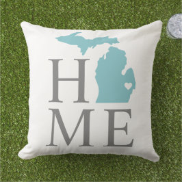 Michigan Zuhause Aqua Blue Custom City Herz Kissen