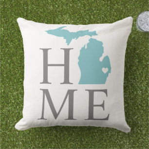 Michigan Zuhause Aqua Blue Custom City Herz Kissen