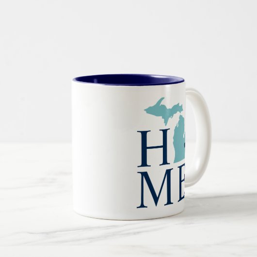 Michigan Zuhause Aqua Navy Blue Custom City Heart Zweifarbige Tasse (VorderseiteRechts)