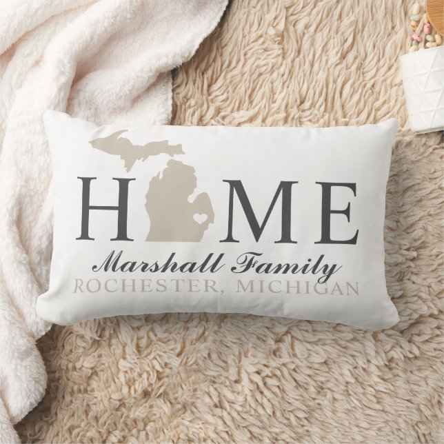 Michigan Zuhause Beige Custom Family Monogram Lendenkissen (Decke)