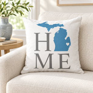 Michigan Zuhause Blaue Staatsgraue Text Kissen