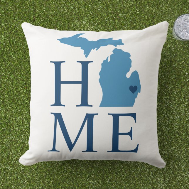 Michigan Zuhause Blue und Navy Custom City Heart Kissen (Gras)