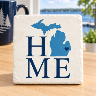 Michigan Zuhause Blue und Navy Custom City Heart Steinuntersetzer