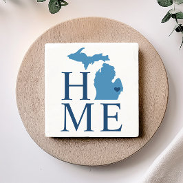 Michigan Zuhause Blue und Navy Custom City Heart Steinuntersetzer