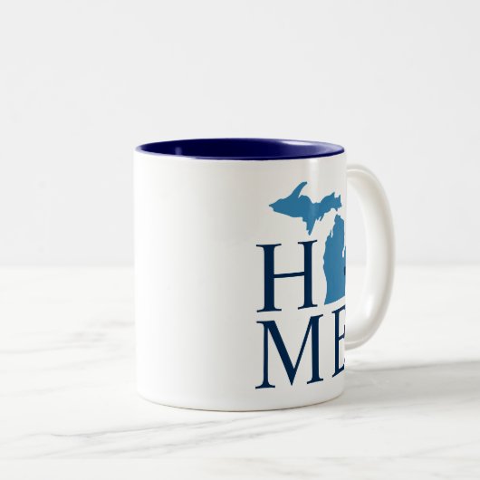 Michigan Zuhause Blue und Navy Custom City Heart Zweifarbige Tasse (VorderseiteRechts)
