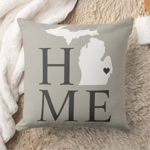 Michigan Zuhause Grau Weiß Staat Herz Kissen
