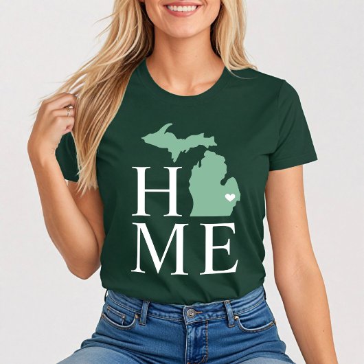 Michigan Zuhause Mint Green Custom City Heart T-Shirt