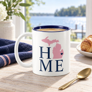 Michigan Zuhause Navy Blue and Pink Custom City He Zweifarbige Tasse
