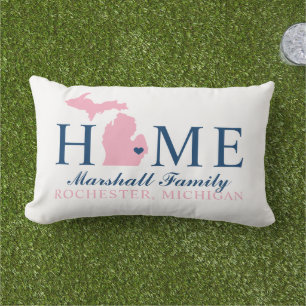 Michigan Zuhause Navy und Pink Custom Family Monog Kissen Für Draußen