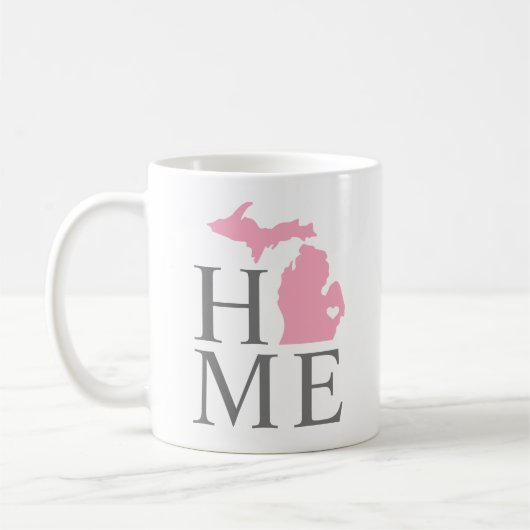 Michigan Zuhause Pink und Grau City Heart Kaffeetasse (Links)