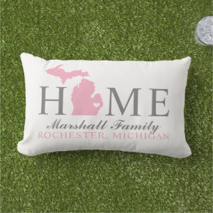 Michigan Zuhause Pink und Grau Custom Family Monog Kissen Für Draußen