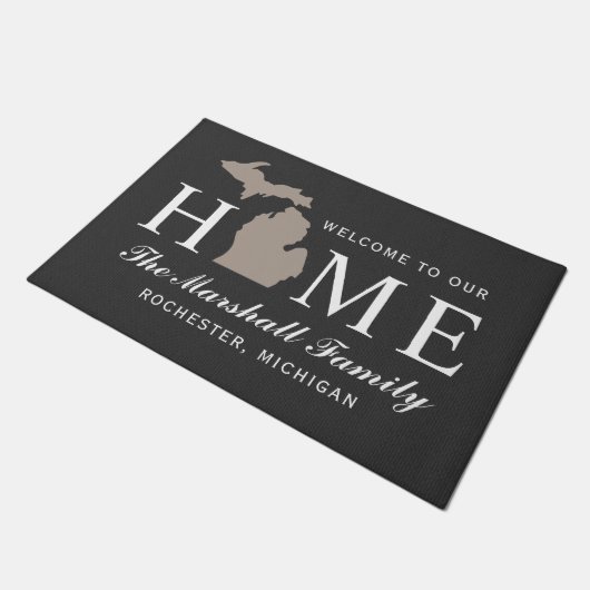 Michigan Zuhause Staat Charcoal Gray Custom Willko Fußmatte (Schrägansicht)