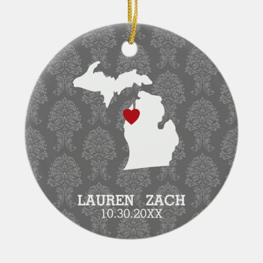 Michigan Zuhause Staat City Map - Custom Wedding Keramikornament (Vorne)