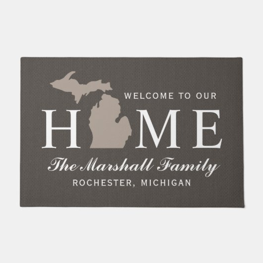 Michigan Zuhause Staat Taupe Gray Custom Willkomme Fußmatte (Vorderseite)