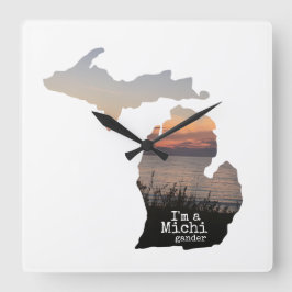 Michigander-Silhouette des Staat mit Typografie Quadratische Wanduhr