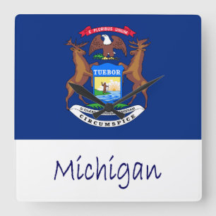 Michiganflagge und -name quadratische wanduhr
