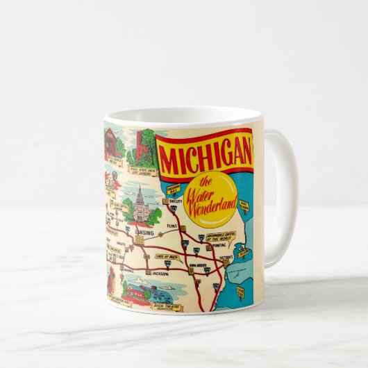 Michigans Wasser-Wunderland-Karte Kaffeetasse (VorderseiteRechts)