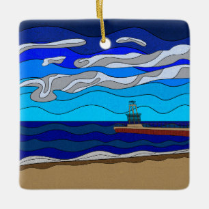 Michigansee - Keramik-Ornament (quadratisch) Keramikornament