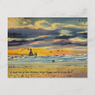 Michigansee-Strandtag Vintage Postkarte