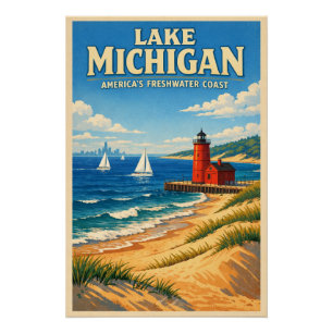 Michigansee, USA, in einer klassischen Retro-Reise Poster