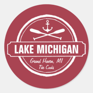 Michiganssee, Zollstadt, Name, Anker, Paddel Runder Aufkleber