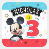 Mickey Mouse Fun Birthday party plate Customizable Quadratischer Aufkleber (Vorderseite)