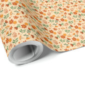 Micro Autumnal Flower and Leaf Pattern Gift Wrap Geschenkpapier (Rolleneckpunkt)
