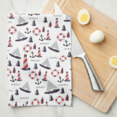 Micro Nautical Pattern Vintager Style Druck. Geschirrtuch (Viertel Falte)