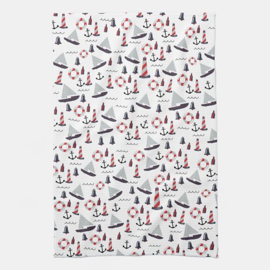 Micro Nautical Pattern Vintager Style Druck. Geschirrtuch (Vertikal)