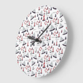 Micro Nautical Pattern Vintager Style Druck. Große Wanduhr (Winkel)
