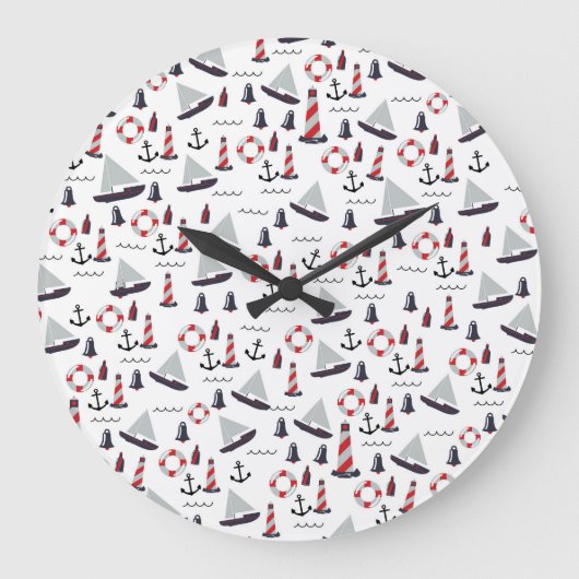 Micro Nautical Pattern Vintager Style Druck. Große Wanduhr (Vorderseite)