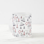 Micro Nautical Pattern Vintager Style Druck. Mattglastasse (Vorderseite Links)