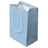 Micro Polka Dot White - Baby Blue Mittlere Geschenktüte (Rückseite Schrägansicht)