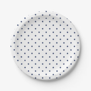 Micro Stars Navy Blau - Weiße Papierplatten Pappteller
