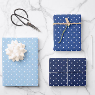 Micro Stars White - 3 Blau Geschenkpapier Set