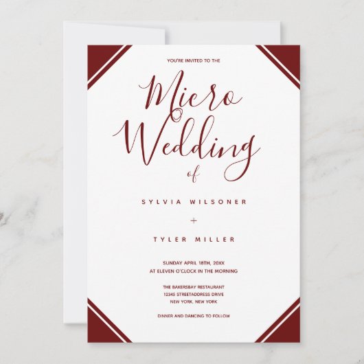 Micro Wedding Burgundy Corners Typografie (Vorderseite)
