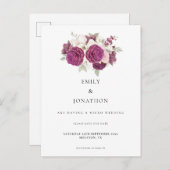 Micro Wedding Burgundy Floral Save the Date Ankündigungspostkarte (Vorne/Hinten)